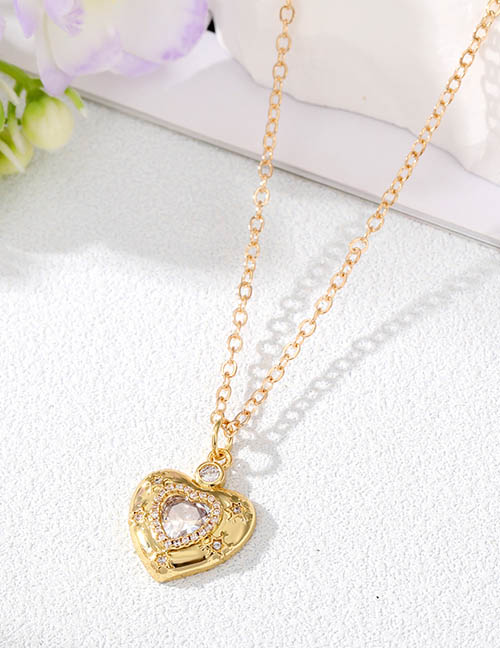 Fashion White Diamond Love Brass Diamond Heart Necklace