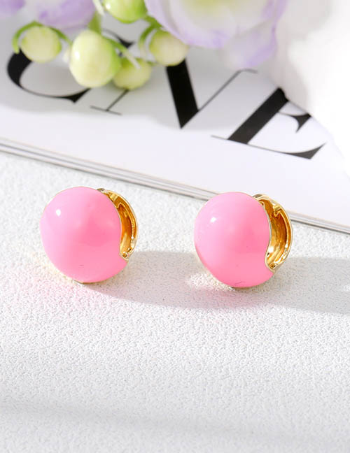 Fashion Pink Earrings Alloy Drop Oil Color Ball Stud Earrings