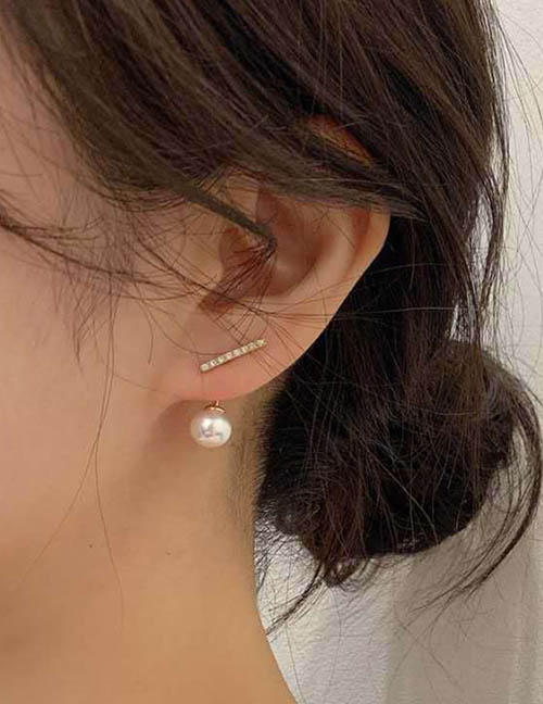 Fashion 3# Alloy Diamond Geometric Pearl Stud Earrings