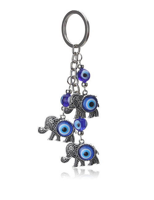 Fashion Three Elephants With Blue Eyes Alloy Eye Tassel Keychain
