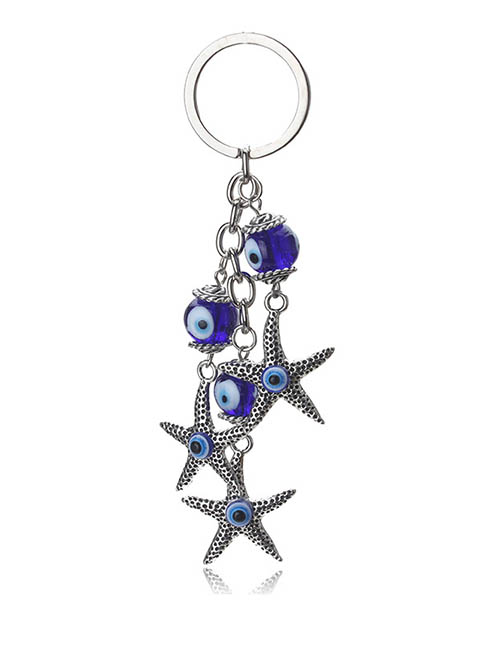 Fashion Starfish Blue Eye Keychain Alloy Starfish Eye Keychain