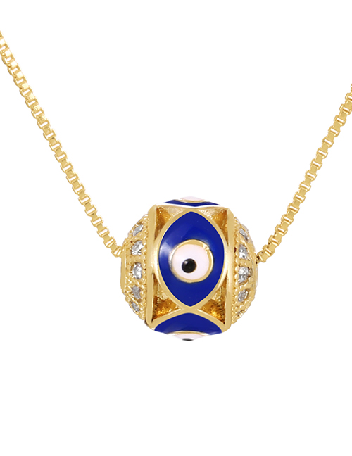 Fashion Navy Blue Bronze Zirconium Oil Drop Eye Ball Necklace