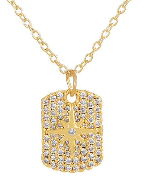 Fashion Gold-2 Bronze Zircon Geometric Star Pendant Necklace
