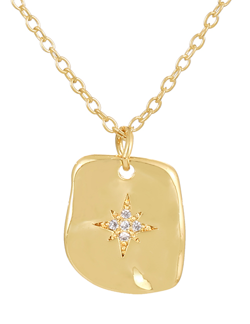 Fashion Gold-3 Bronze Zircon Geometric Star Pendant Necklace