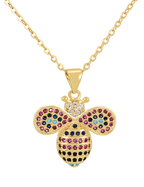 Fashion Gold-6 Bronze Zircon Bee Pendant Necklace