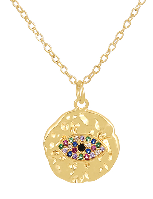 Fashion Gold-7 Bronze Zircon Eye Pendant Necklace