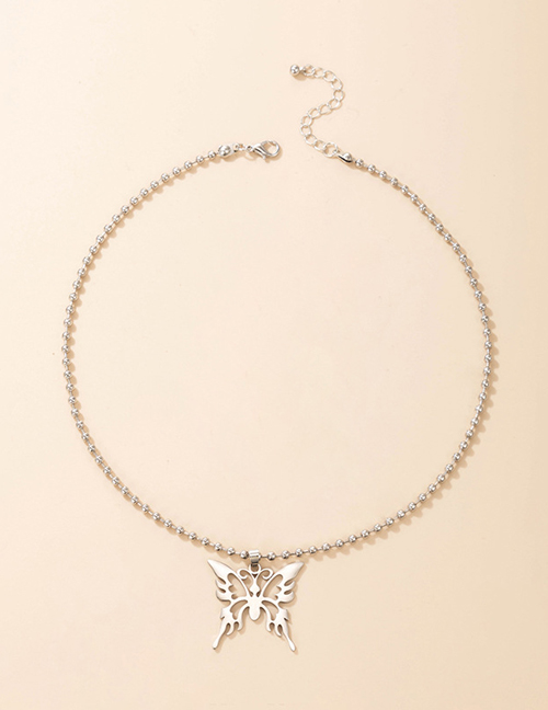 Fashion Silver Alloy Hollow Butterfly Ball Chain Necklace