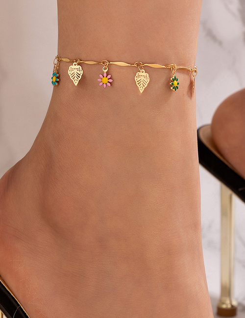 Fashion 1# Colorful Dripping Oil Flowers And Leaves Tassel Anklet