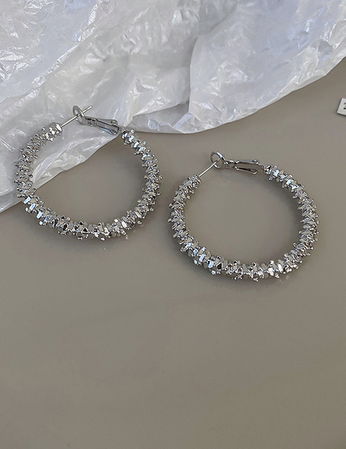Fashion Silver Bronze Zirconium Geometric Hoop Earrings