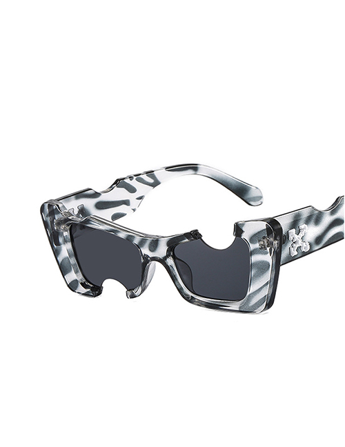 Fashion White Stripe Grey Pc Notched Cat Eye Sunglasses