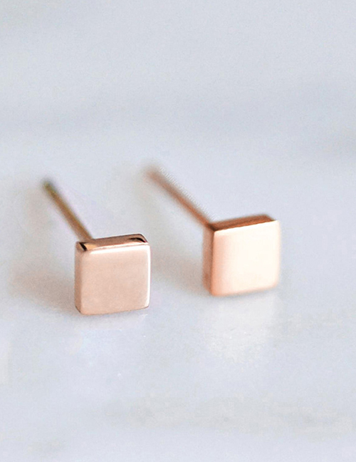 Fashion Square - Rose Gold Stainless Steel Square Stud Earrings