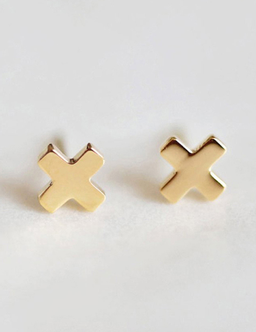 Fashion Cross - Gold Stainless Steel Cross Stud Earrings