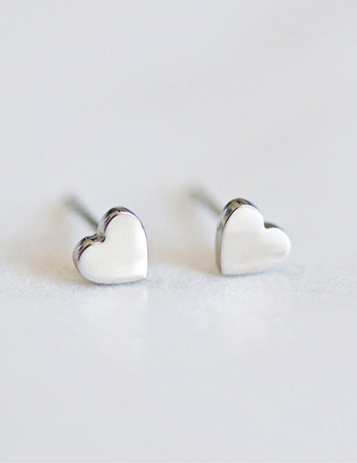 Fashion Love - Steel Color Stainless Steel Heart Stud Earrings