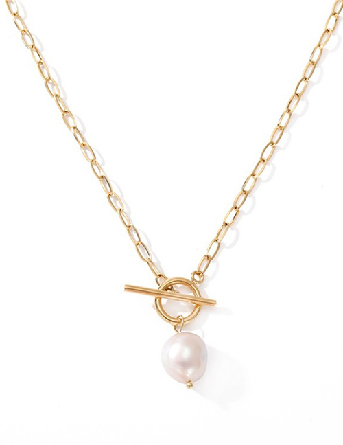 Fashion Gold Stainless Steel Pearl Ot Buckle Necklace