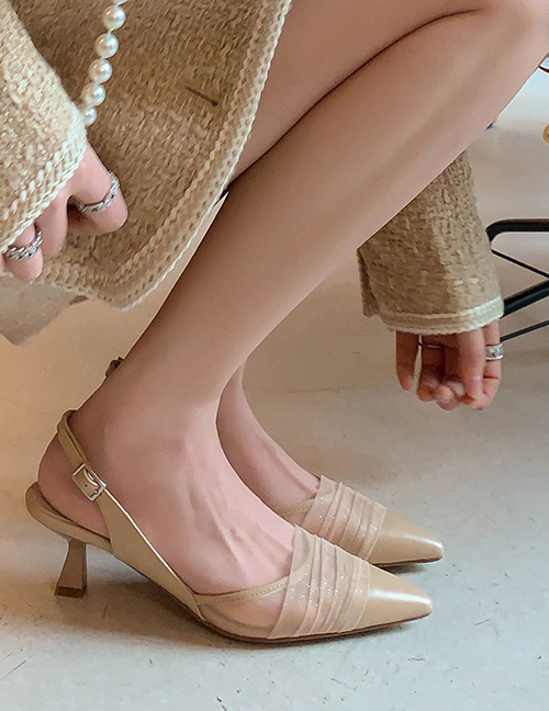 Fashion Apricot Mesh Pointed Toe Strap Sandals