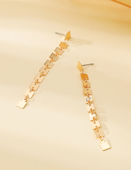 Fashion Gold Alloy Geometric Square Fringe Drop Earrings