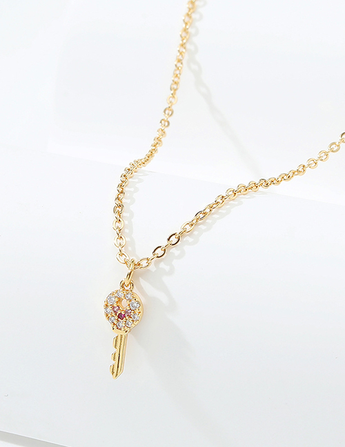 Fashion Gold Bronze Zirconium Key Necklace