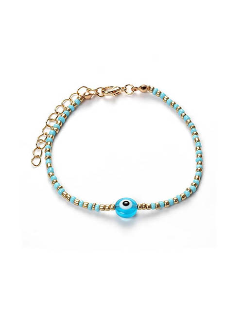 Fashion Lake Blue Geometric Beaded Glass Eye Bracelet