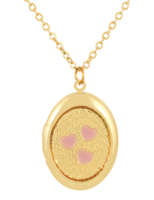 Fashion Pink Copper Drip Oil Round Heart Flap Open Pendant Necklace