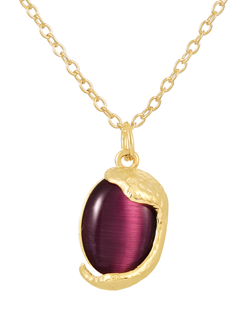 Fashion Dark Purple Copper Geometric Natural Stone Pendant Necklace