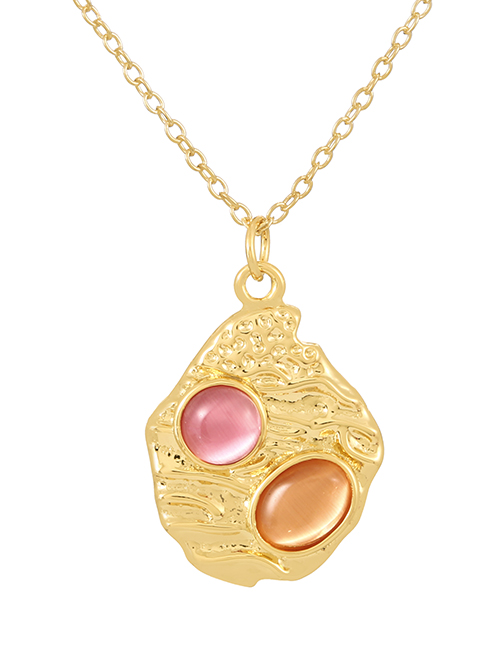 Fashion Pink Copper Geometric Natural Stone Pendant Necklace