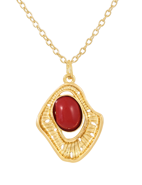 Fashion Red Copper Geometric Natural Stone Pendant Necklace