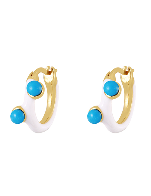 Fashion White+blue Copper Drop Oil Natural Stone Round Earrings