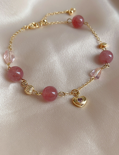 Fashion 1#golden Love Strawberry Crystal Beaded Zirconium Heart Bracelet