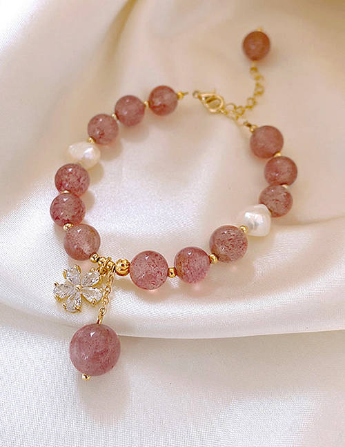 Fashion 7# Pink Flowers Strawberry Crystal Beaded Diamond Flower Bracelet