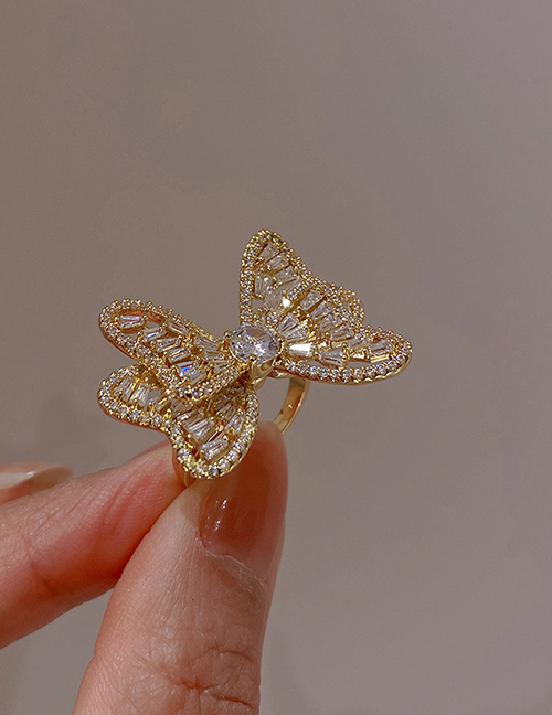 Fashion Ring - Gold Bronze Zirconium Butterfly Ring