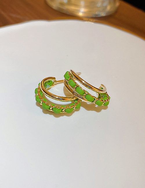 Fashion Green Leather Wrap Chain C-hoop Earrings