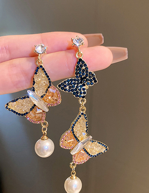 Fashion 8#gold Geometric Diamond Butterfly Pearl Asymmetric Drop Earrings
