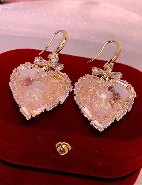Fashion 19# Ear Hook - Gold Geometric Crystal Heart Stud Earrings