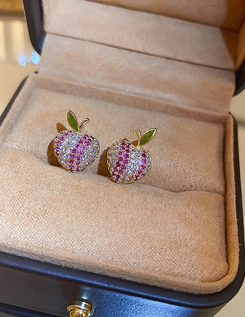 Fashion 20# Pink Geometric Diamond Apple Stud Earrings