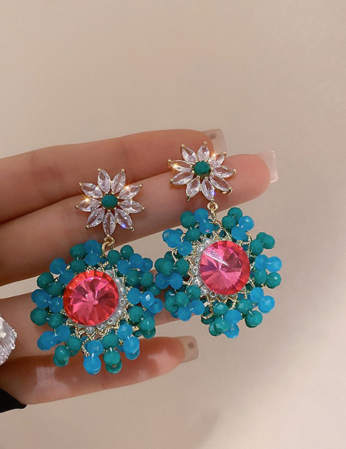 Fashion 26# Blue Geometric Diamond Flower Round Stud Earrings
