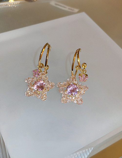 Fashion 27# Pink Geometric Diamond Star Earrings