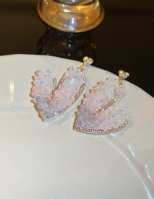 Fashion 32# Pink Geometric Crystal Heart Stud Earrings