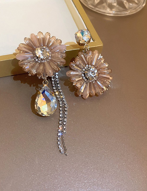 Fashion 36# Orange Geometric Drop Diamond Flower Asymmetric Stud Earrings