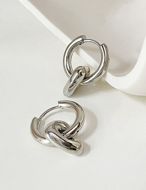 Fashion Silver Titanium Steel Geometric Heart Earrings