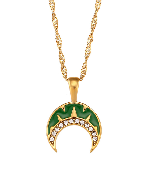 Fashion Gold And White Stainless Steel Oil Dropped Crescent Zirconium Necklace