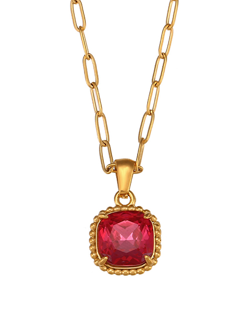 Fashion Red Diamond Titanium Steel Necklace With Square Diamonds
