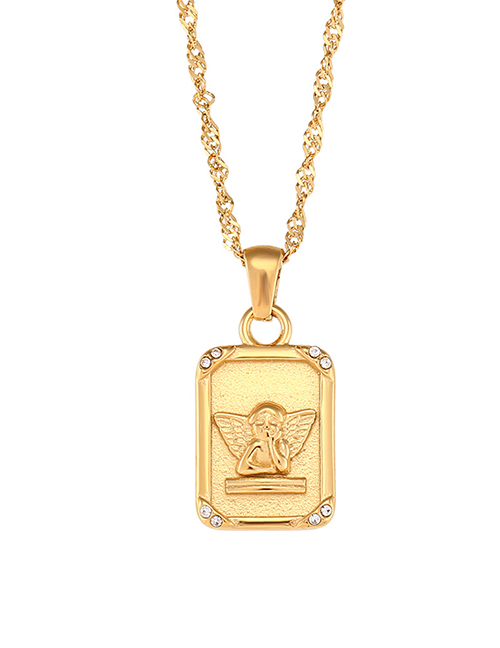Fashion Gold Titanium Steel Inlaid Zirconium Angel Square Necklace