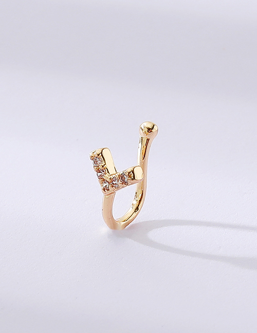 Fashion Gold Solid Copper Diamond V-shaped Nose Ring