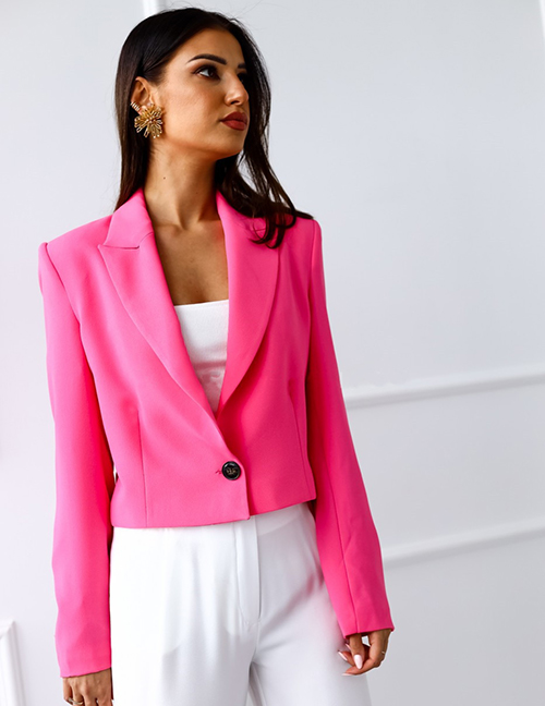 Fashion Pink Polyester One-button Lapel Cropped Blazer