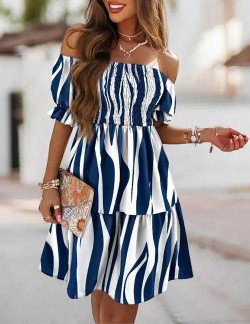 Fashion 5# Polyester Print Sleeve Neck Dress