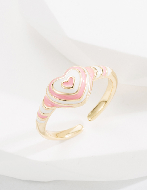 Fashion Pink Copper Gold Plated Oil Drip Heart Ring
