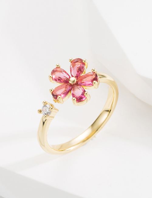 Fashion Flower Brass Gold Plated Zirconium Floral Ring