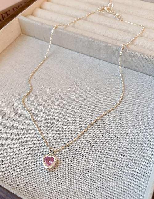 Fashion Necklace - Pink Alloy Diamond Heart Necklace