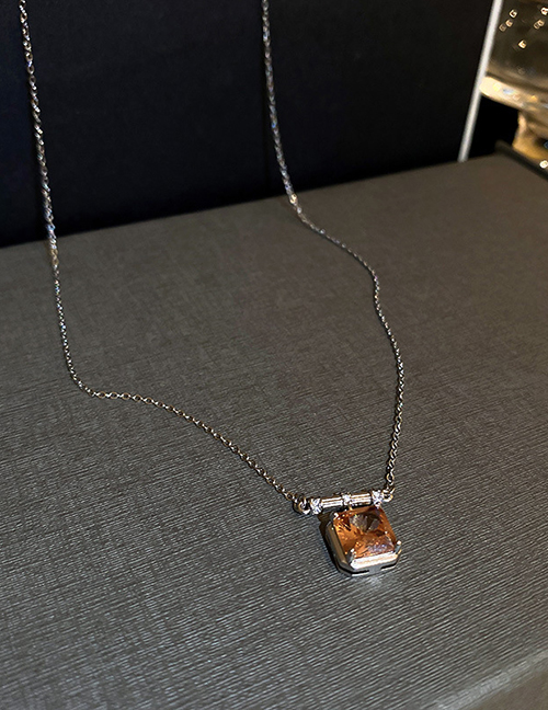 Fashion Necklace - Silver Metal Diamond Square Necklace