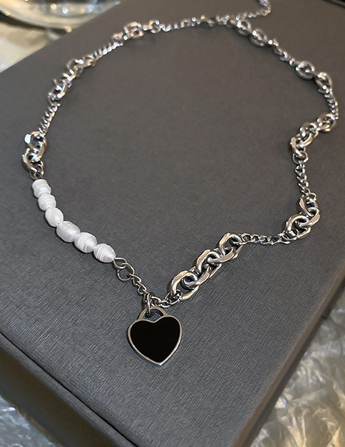 Fashion Silver Alloy Drip Oil Heart Necklace